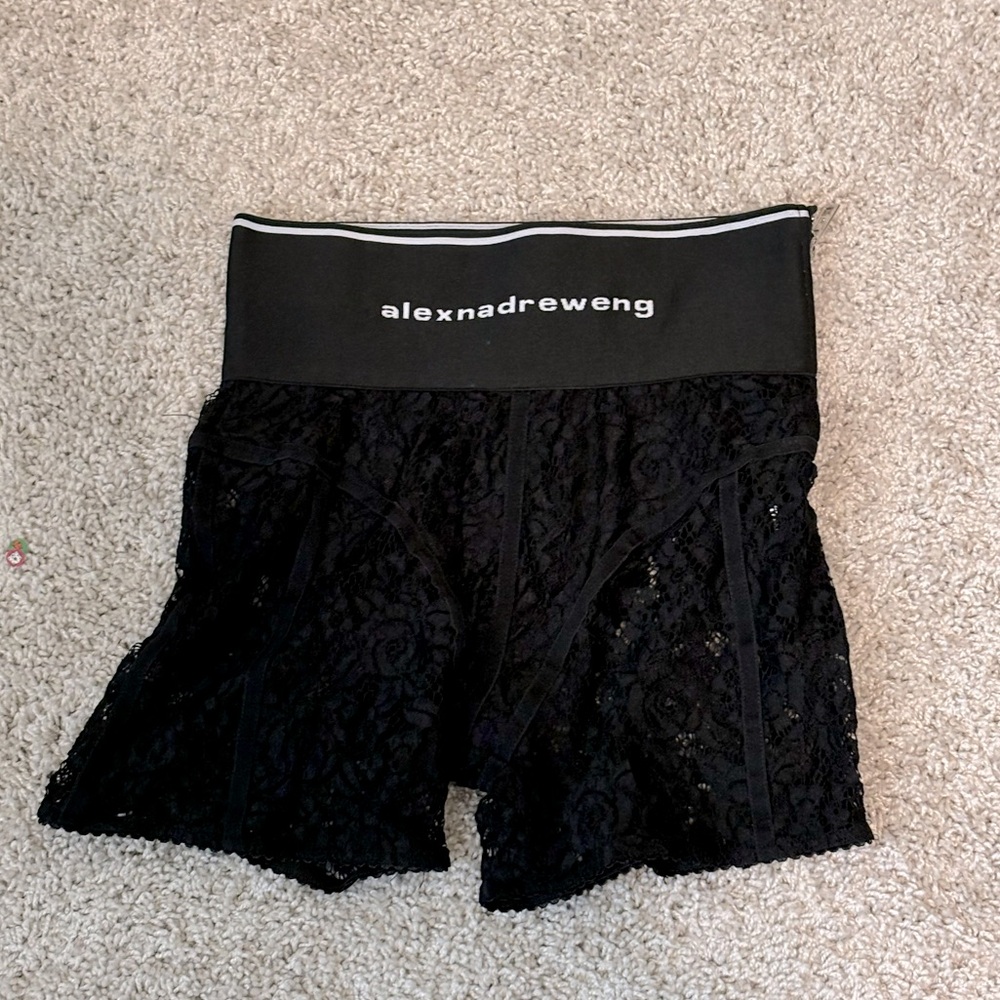 Alexander Wang Black Logo Elastic Bike Short In Lace